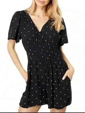 Madewell Sophia black square polka dot shorts romper